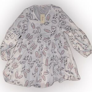 NWT Easter Cute White Baby Doll Dress with Pink Bunny Print
